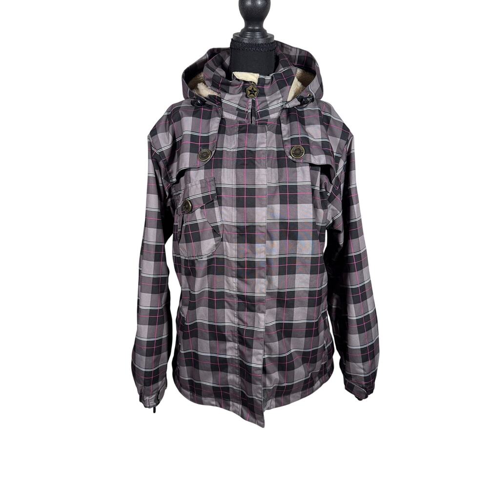 Sessions Ridge Series Womens Large Plaid Snowboard Ski Jacket 10K Sherpa Hood